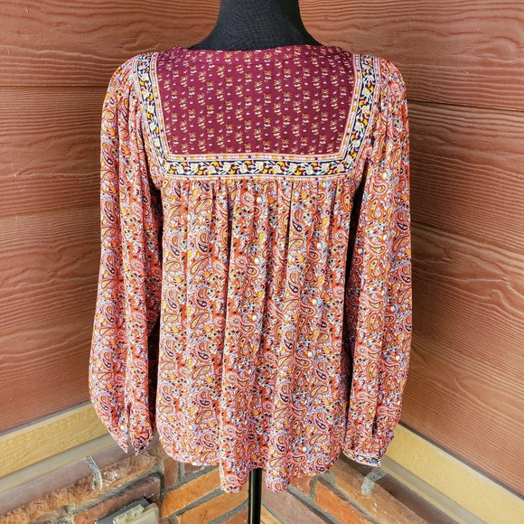 Gap Paisley Puff Long Sleeve Flowy Blouse Size XS Boho Gypsy Hippie Multicolor - Picture 7 of 9